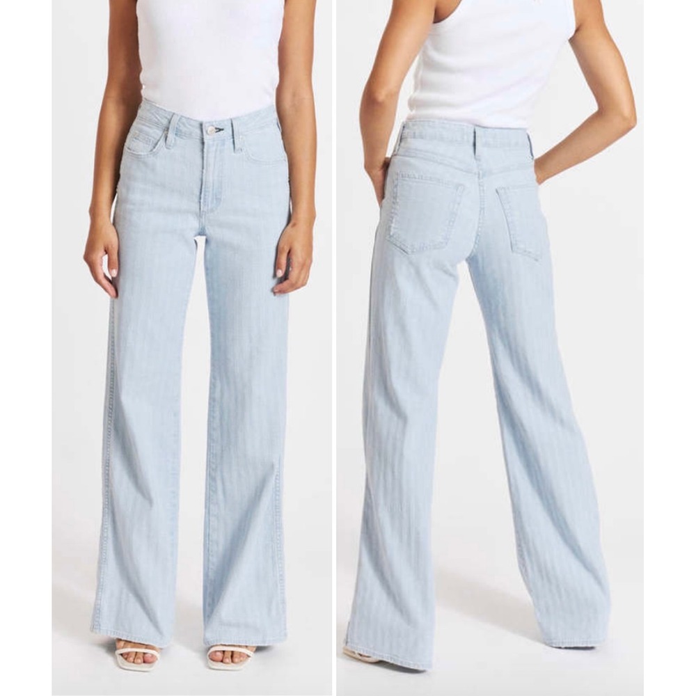 AMO Georgia Stripe Flare Jeans in Soft Blue